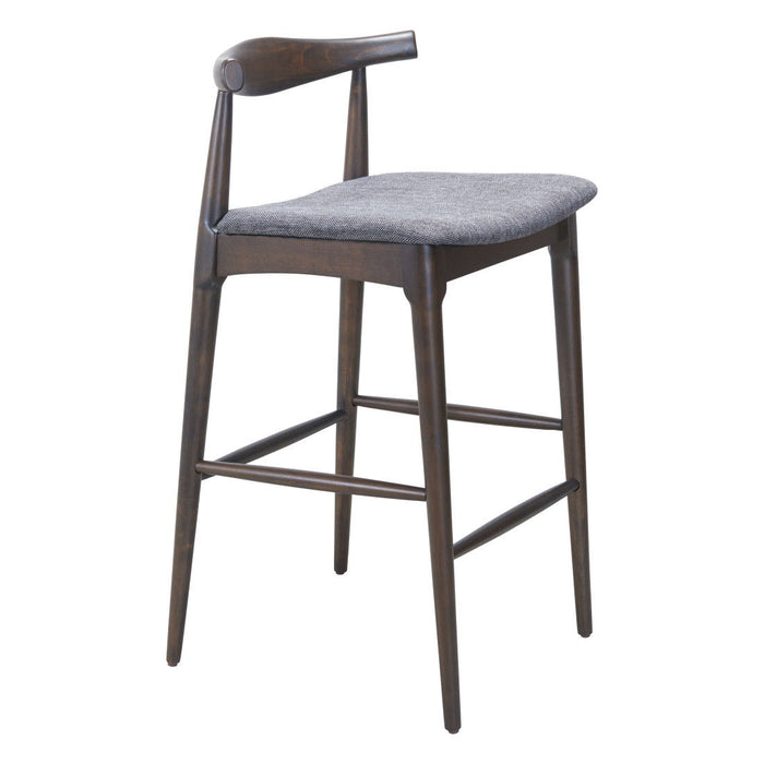 Wood And Fabric Low Back Bar Chairs (Set of 2) - Gray