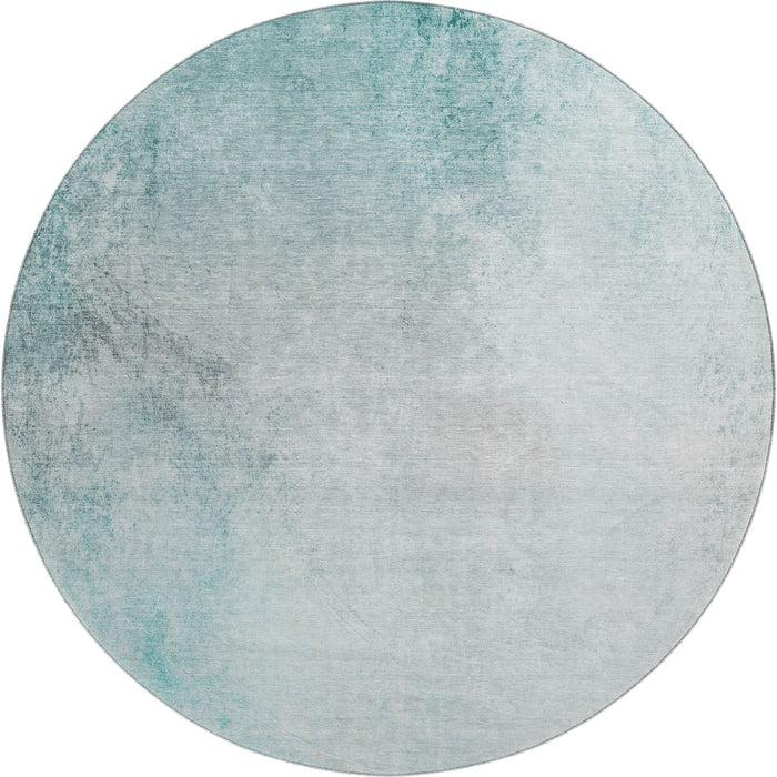 8' Abstract Washable Round Rug With UV Protection (650911) - Teal / Ivory