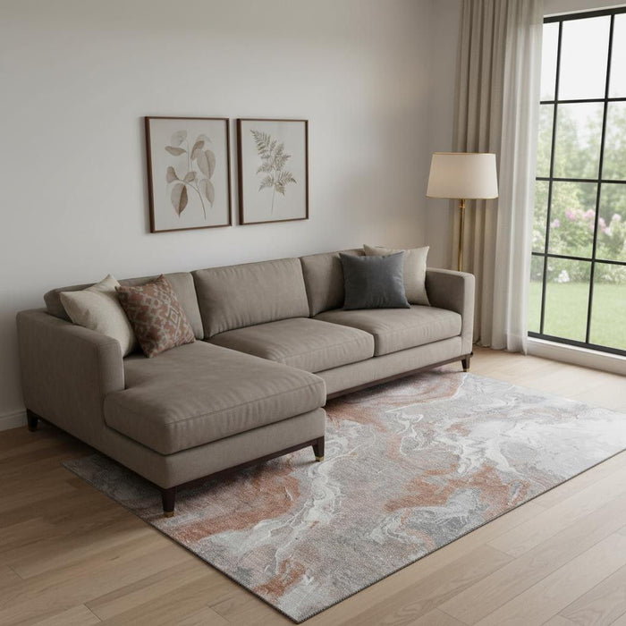 10' X 14' Abstract Washable Area Rug With UV Protection (697086) - Salmon / Gray / Ivory