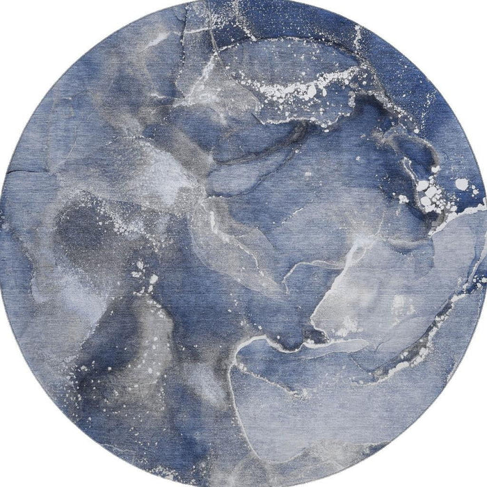 8' Abstract Washable Round Rug With UV Protection (647239) - Navy Blue / Ivory