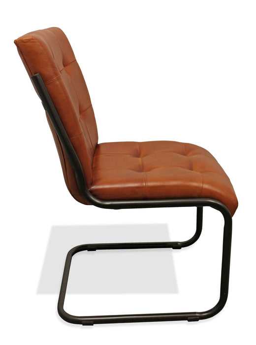 Tufted Upholstered Leather Dining Side Chair - Black / Cinnamon