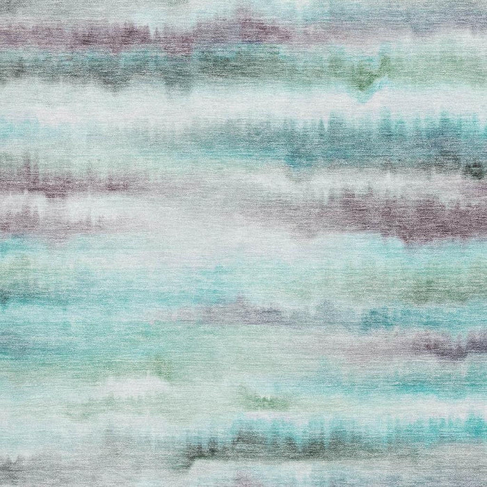 10' X 14' Striped Washable Area Rug With UV Protection (717755) - Teal / Ivory