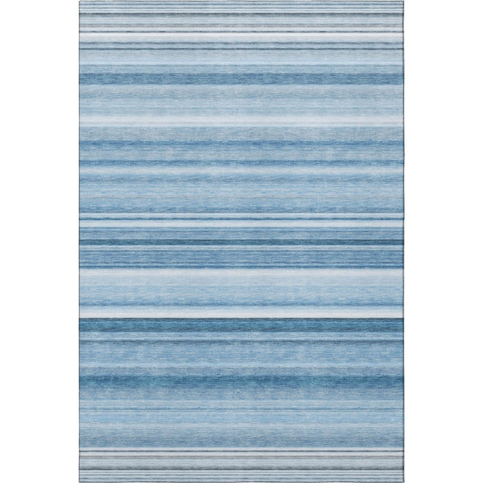 10' X 14' Striped Washable Area Rug With UV Protection (647698) - Blue / Ivory
