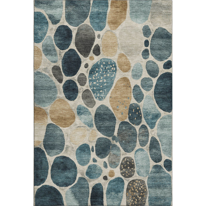 10' X 14' Geometric Washable Area Rug With UV Protection (710376) - Teal / Beige / Ivory