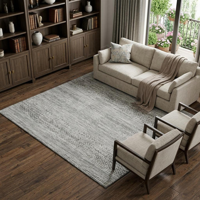 10' X 14' Striped Washable Area Rug With UV Protection (695504) - Gray / Charcoal / Silver