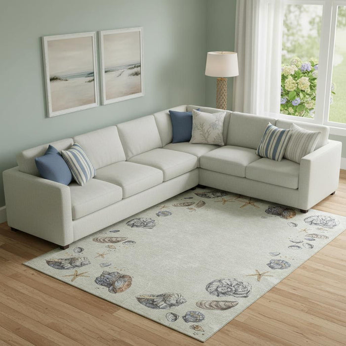 10' X 14' Geometric Washable Area Rug With UV Protection (646055) - Linen / Ivory / Beige