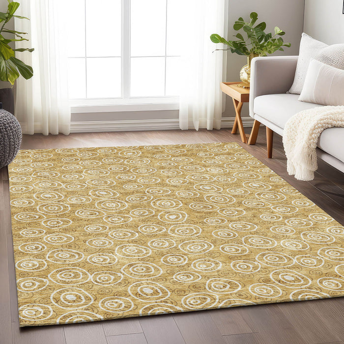 9' X 12' Polka Dot Washable Area Rug With UV Protection - Gold And Ivory