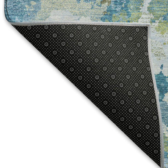 10' X 14' Abstract Washable Area Rug With UV Protection (693342) - Denim Blue / Ivory / Green