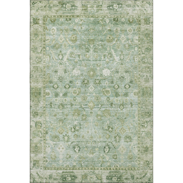10' X 14' Oriental Washable Area Rug With UV Protection (700877) - Artichoke Green / Ivory