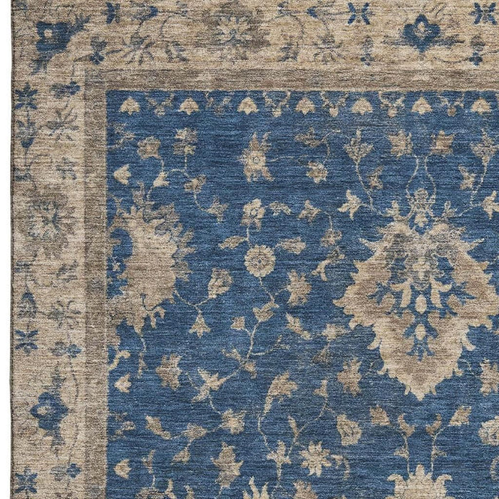 10' X 14' Oriental Washable Area Rug With UV Protection (699734) - Navy Blue / Beige