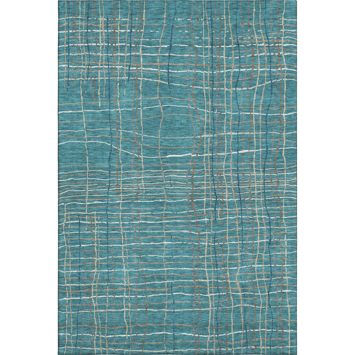 10' X 14' Striped Washable Area Rug With UV Protection (678598) - Teal / Brown / Ivory