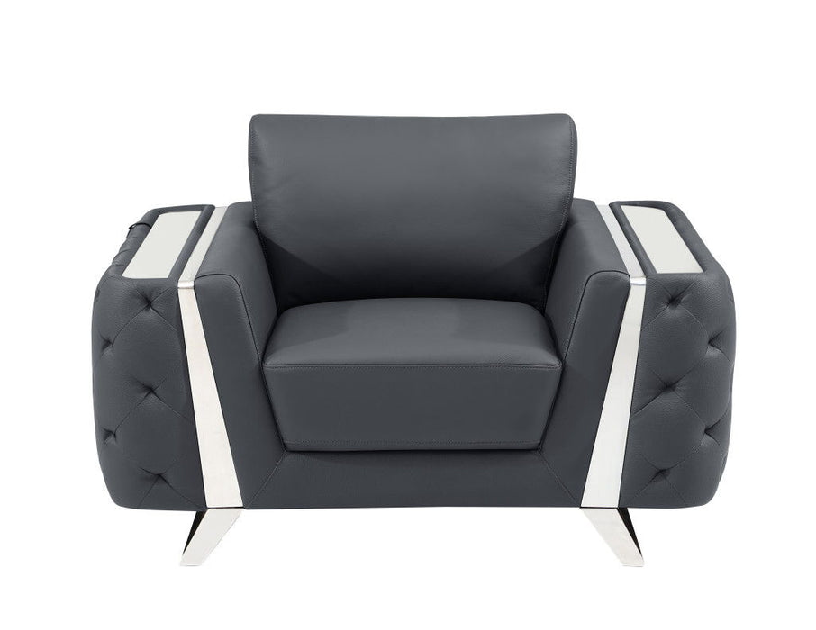 Faux Leather Tufted Arm Chair - Dark Gray And Silver