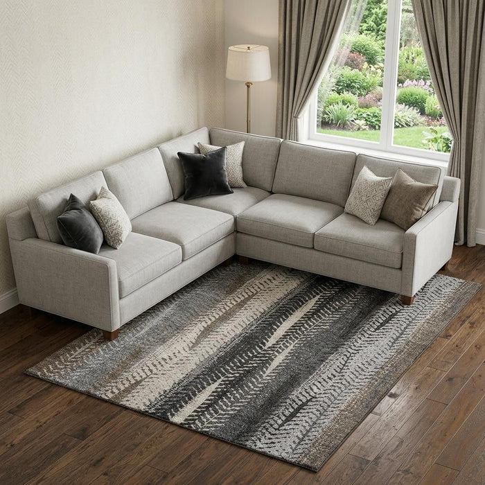 10' X 14' Striped Washable Area Rug With UV Protection (656483) - Brown / Gray / Ivory