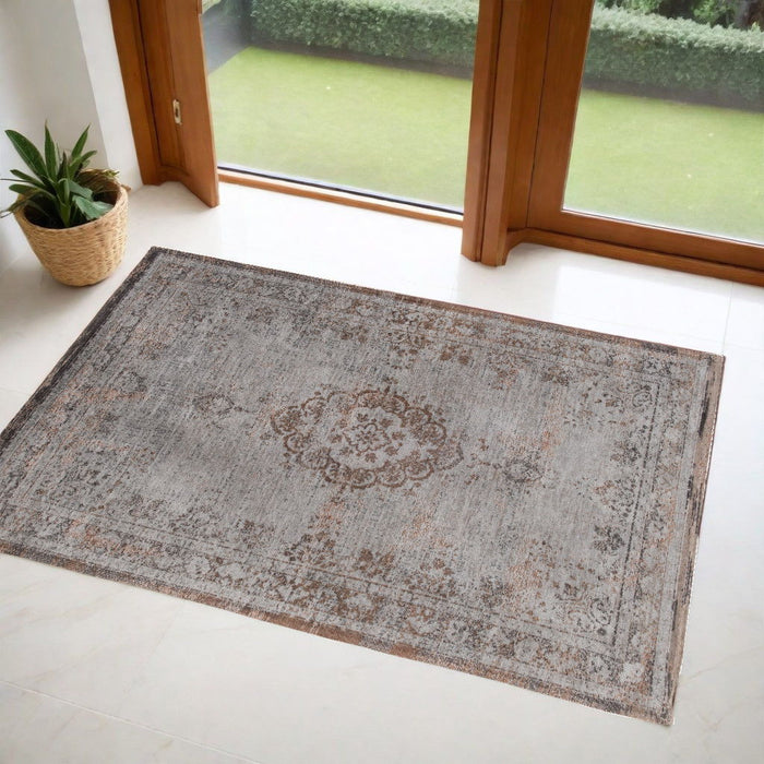 3' x 5' Medallion Non Skid Area Rug - Gray And Beige