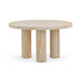 Set of two TOV Furniture Amora indoor and outdoor nesting accent tables with travertine tops, ideal for versatile living spaces.