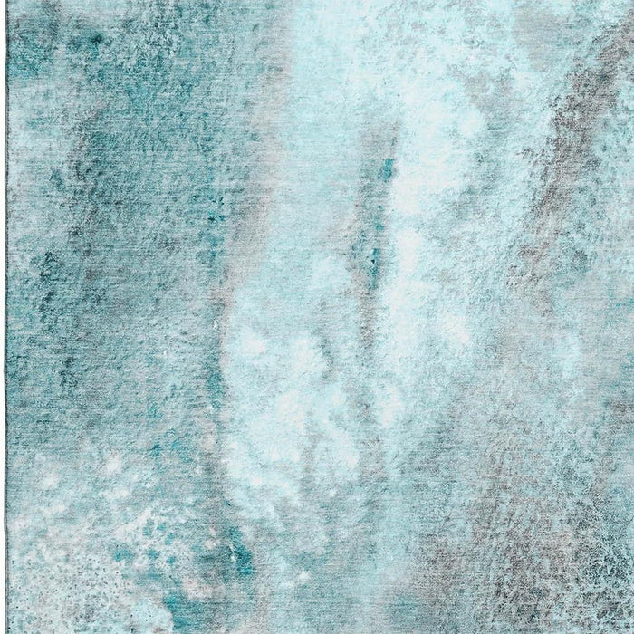 10' X 14' Abstract Washable Area Rug With UV Protection (646810) - Teal / Ivory