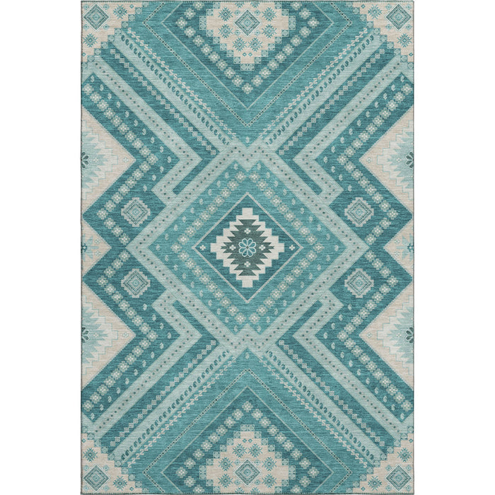 10' X 14' Tribal Washable Area Rug With UV Protection (679318) - Teal / Beige / Aqua