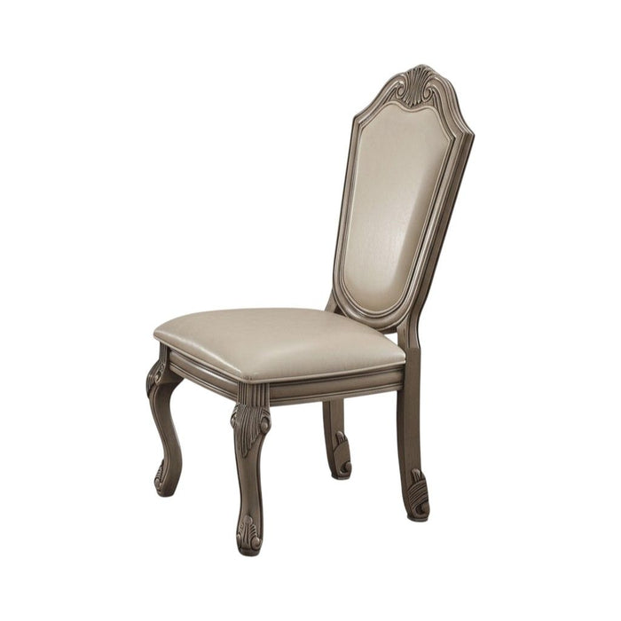 Upholstered Faux Leather Dining Side Chairs (Set of 2) - Antiqued White