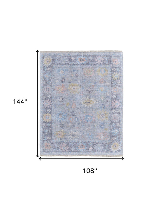 9' X 12' Floral Hand Woven Distressed Area Rug With Fringe - Orange