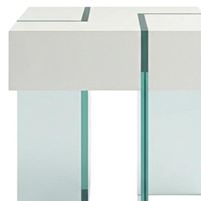 Glass Square Sled End Table - White