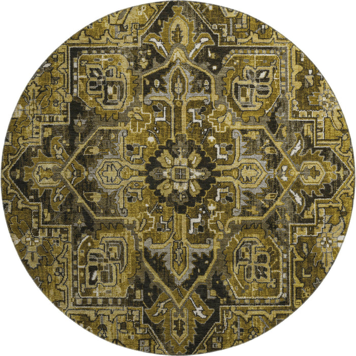 8' Oriental Washable Round Rug With UV Protection (649705) - Brown / Gray / Ivory