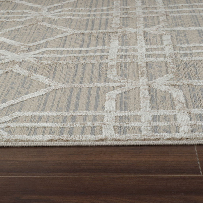 7.9' x 7.9' Modern Abstract Distressed Area Rug - Beige And Light Brown
