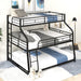 Giga black twin, full, or queen triple bunk bed with long and short ladders, full-length guardrails, and sturdy construction