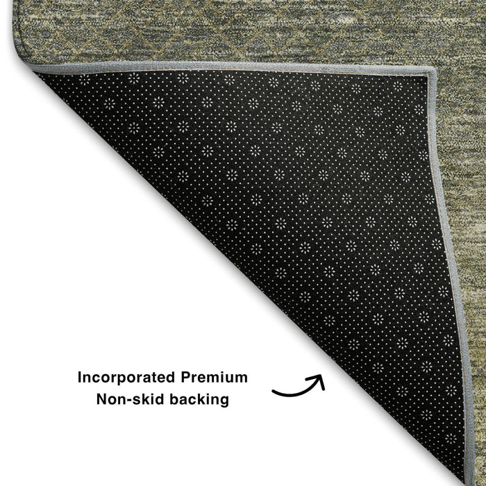 10' X 14' Geometric Washable Area Rug With UV Protection (710717) - Fern Green / Gray