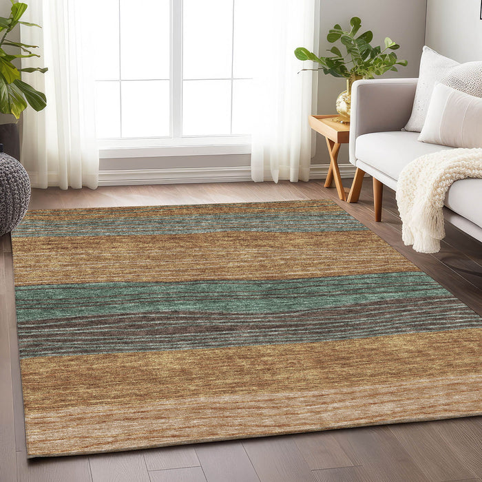 9' X 12' Striped Washable Area Rug With UV Protection - Terra Cotta