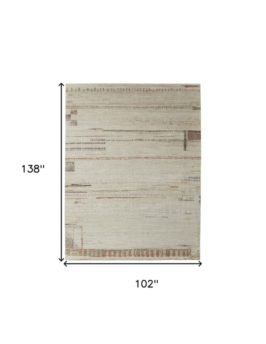 8' x 12' Wool Abstract Hand Knotted Area Rug - Gray Tan And Green