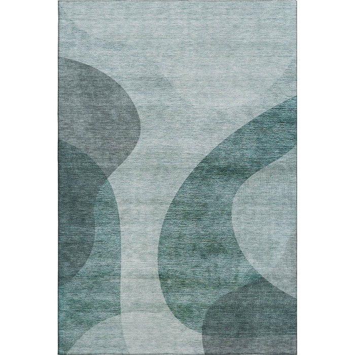 9' X 12' Geometric Washable Area Rug With UV Protection (654837) - Green / Gray