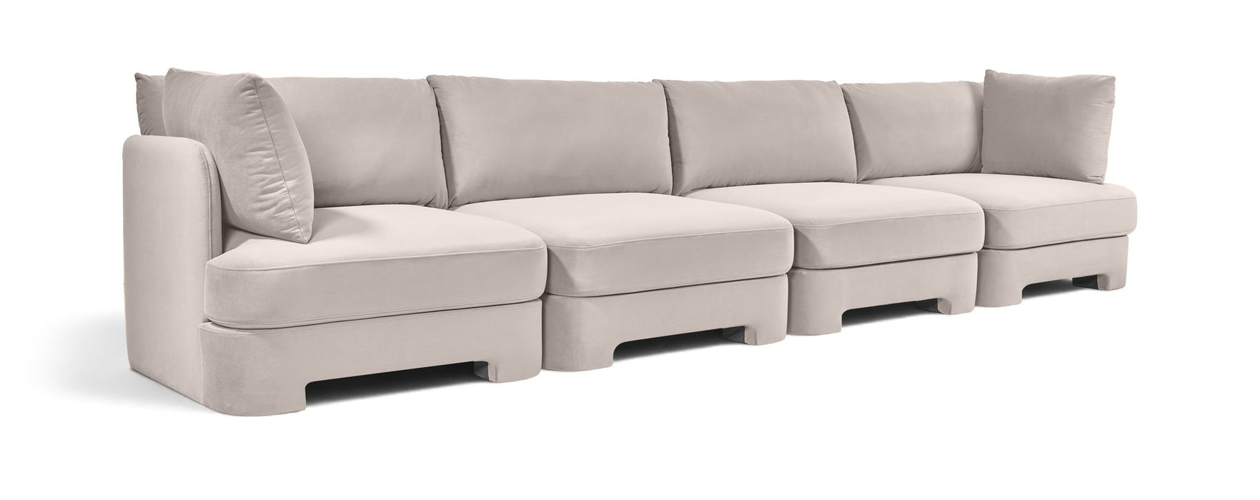 Meridian Furniture Hammond velvet performance fabric 4-piece stationary sectional sofa with plush upholstery and modern design.