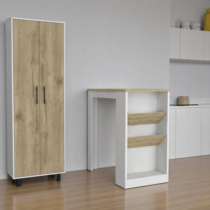 Wood Kitchen Island Pantry Cabinet (Set of 2) - White