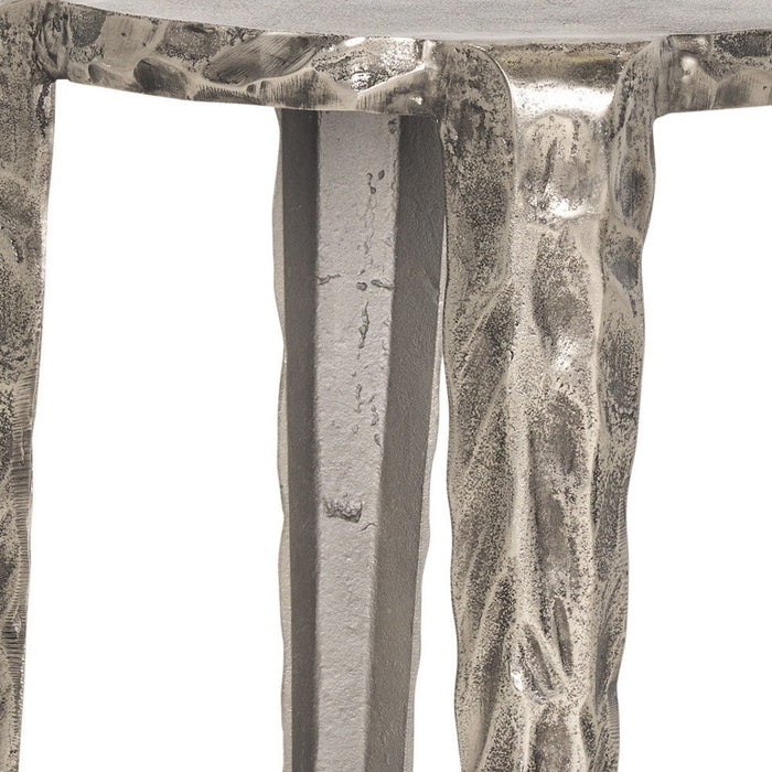 Distressed Aluminum Round End Table (605385) - Silver