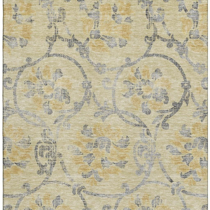 10' X 14' Traditional Floral Washable Area Rug With UV Protection - Gold