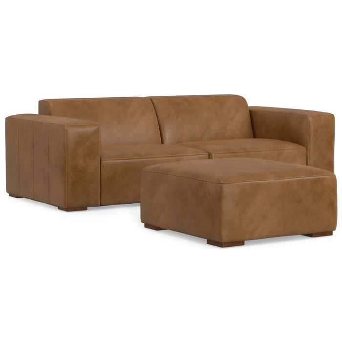 88" 2 Piece Living Room Set Leather Sofa With Ottoman - Brown