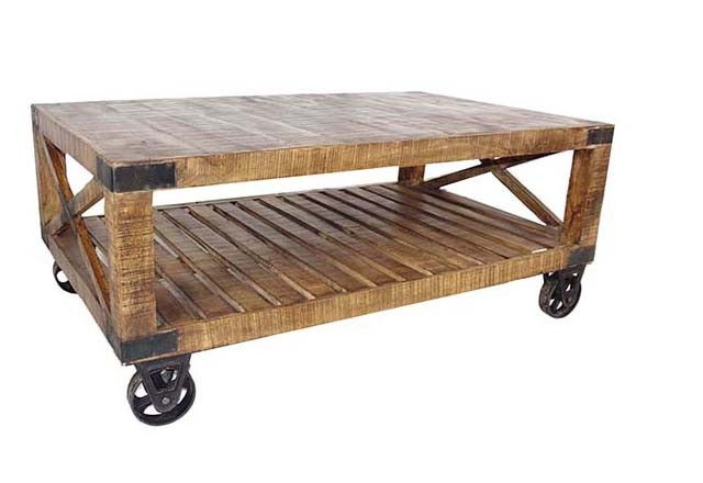 Traditional Cart Style Wooden Coffee Table - Natural