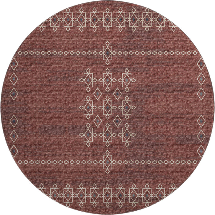 8' Tribal Washable Round Rug With UV Protection (644811) - Burnt Sienna / Ivory / Black