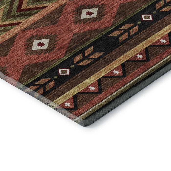10' X 14' Geometric Washable Area Rug With UV Protection (645660) - Brown / Green / Rust