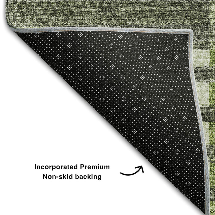 10' X 14' Striped Washable Area Rug With UV Protection (656256) - Green / Ivory / Gray
