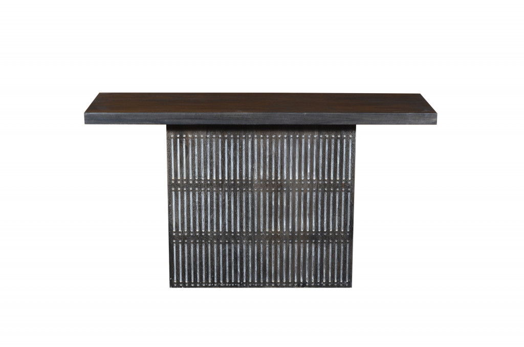 Solid Wood Distressed Pedestal Console Table - Brown