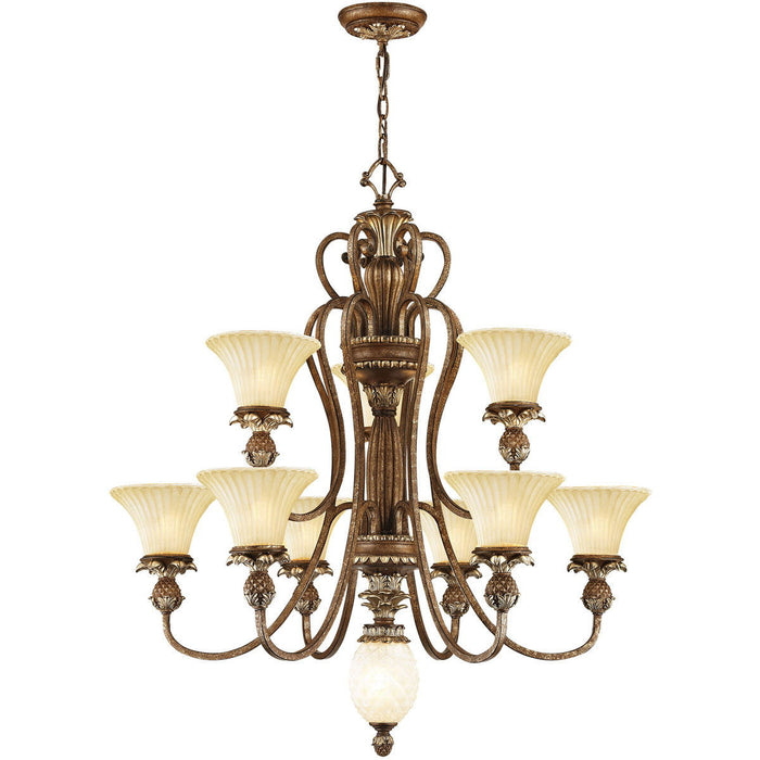 Ten Light Metal Dimmable Chandelier With Shades - Bronze