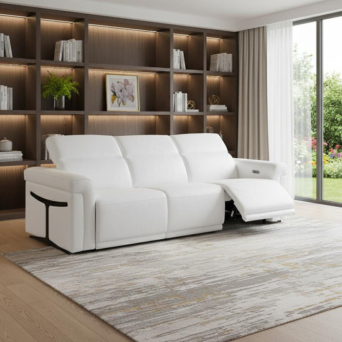 Top Grain Leather Reclining Metal USB Sofa (720361) - White