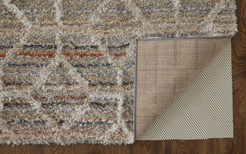 8' x 10' Geometric Power Loom Stain Resistant Area Rug - Tan Taupe And Ivory