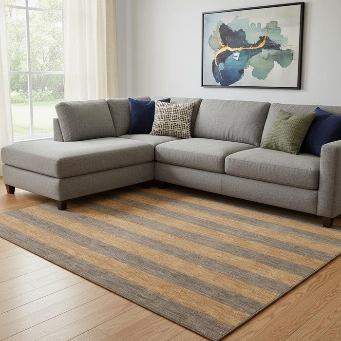 8' X 10' Striped Washable Area Rug With UV Protection (647744) - Chocolate / Copper