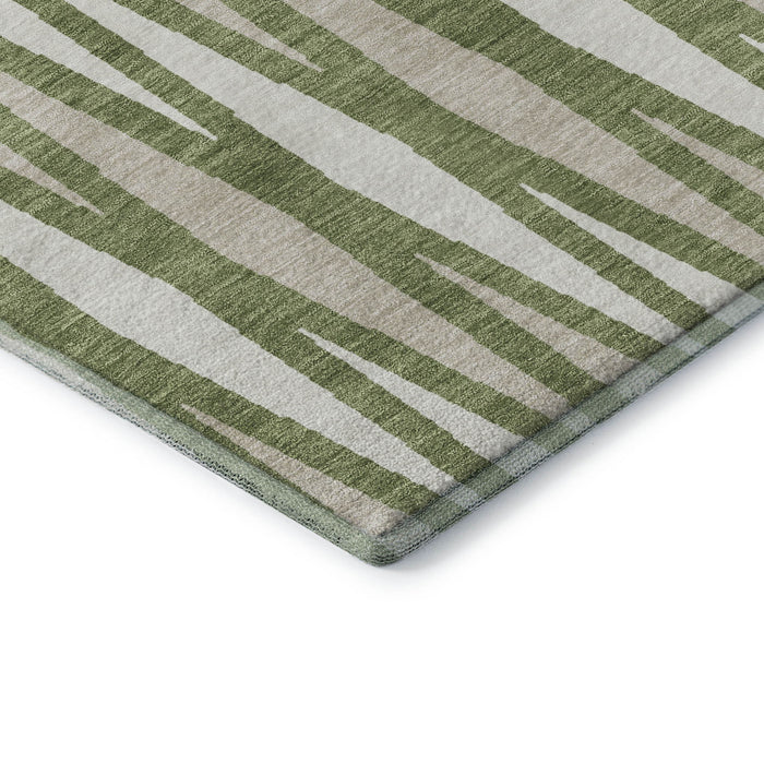 10' X 14' Geometric Washable Area Rug With UV Protection (670057) - Green / Ivory