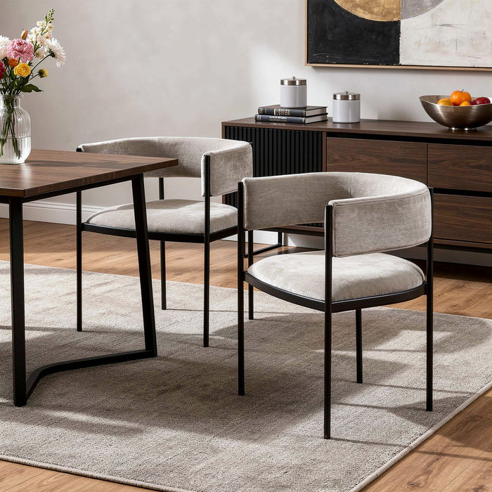 Fabric Steel Open Back Dining Arm Chairs (Set of 2) - Light Gray / Black