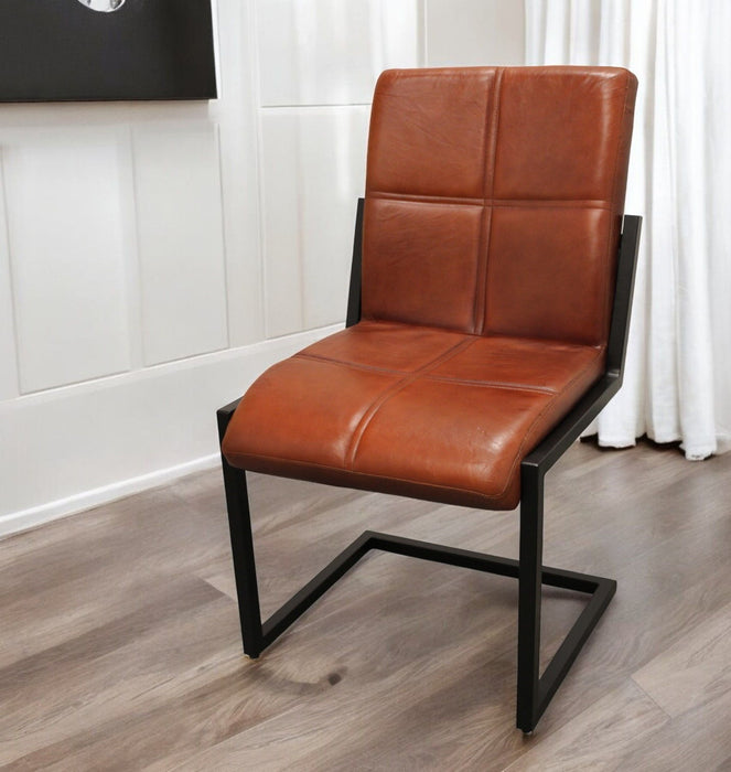 Upholstered Leather Dining Side Chair - Cinnamon / Black