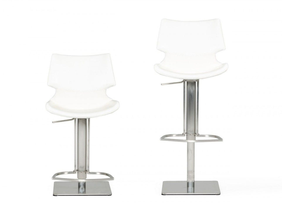 Faux Leather And Steel Swivel Low Back Bar Height Bar Chair - White And Silver