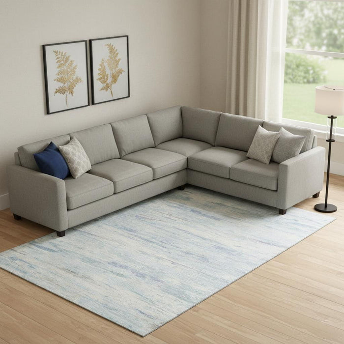 10' X 14' Abstract Washable Area Rug With UV Protection (710148) - Sky Blue / Ivory